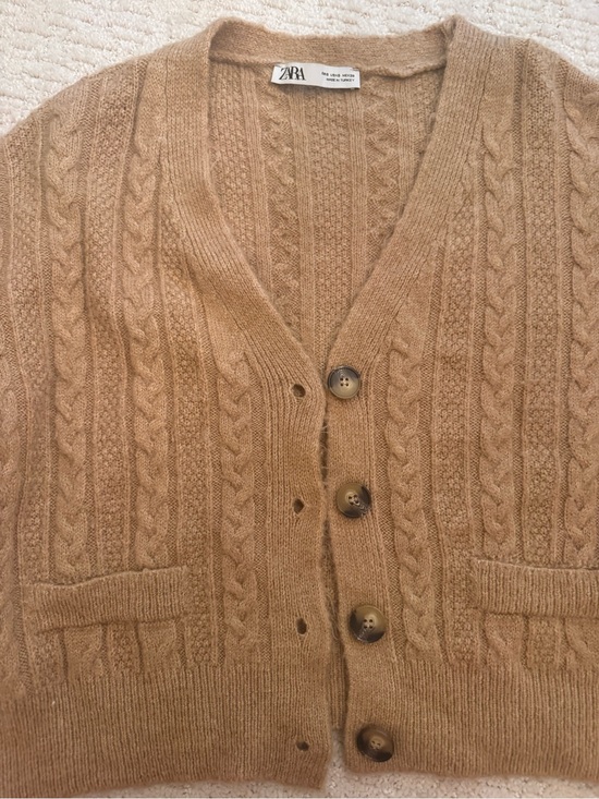 Zara Sweaters - Zara Camel Brown Cable Knit V-Neck Cardigan